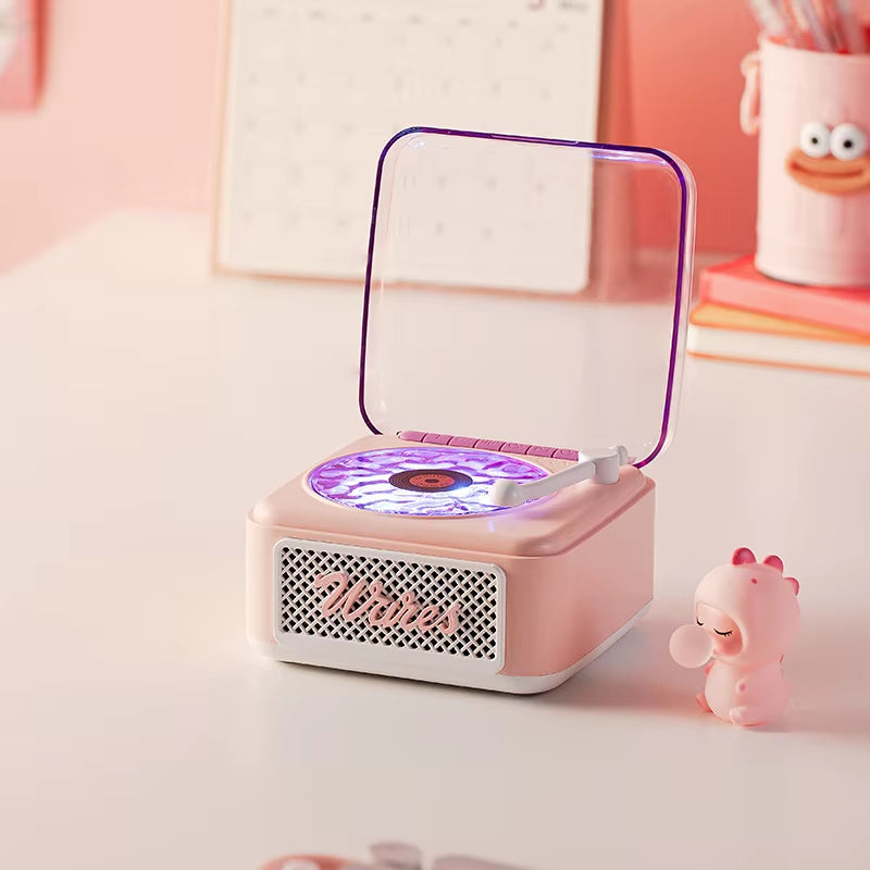 KW05 Tinghai Retro Bluetooth Speaker, Mini Wireless Stereo Ambient Light Subwoofer, Built-In White Noise Vinyl Record Player