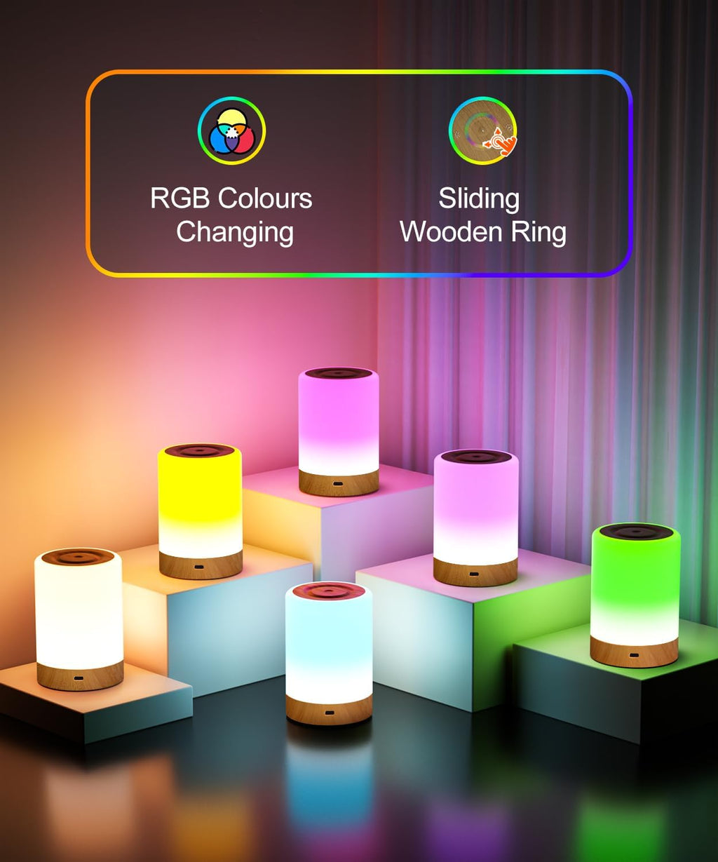 Nursery Night Light for Baby, Touch Dimmable Bedside Lamp with RGB Color Changing Mode, Rechargeable Table Lamps with Hook & Timer, 5 Modes, Memory Function, LED Night Lights for Kids, Bedroom