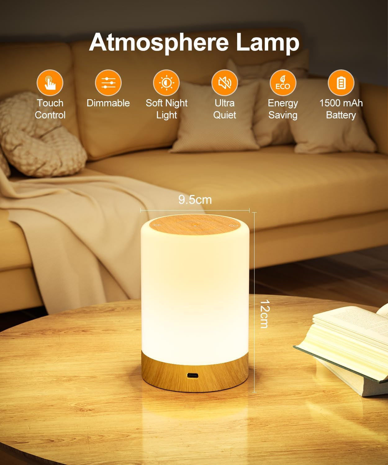 Nursery Night Light for Baby, Touch Dimmable Bedside Lamp with RGB Color Changing Mode, Rechargeable Table Lamps with Hook & Timer, 5 Modes, Memory Function, LED Night Lights for Kids, Bedroom