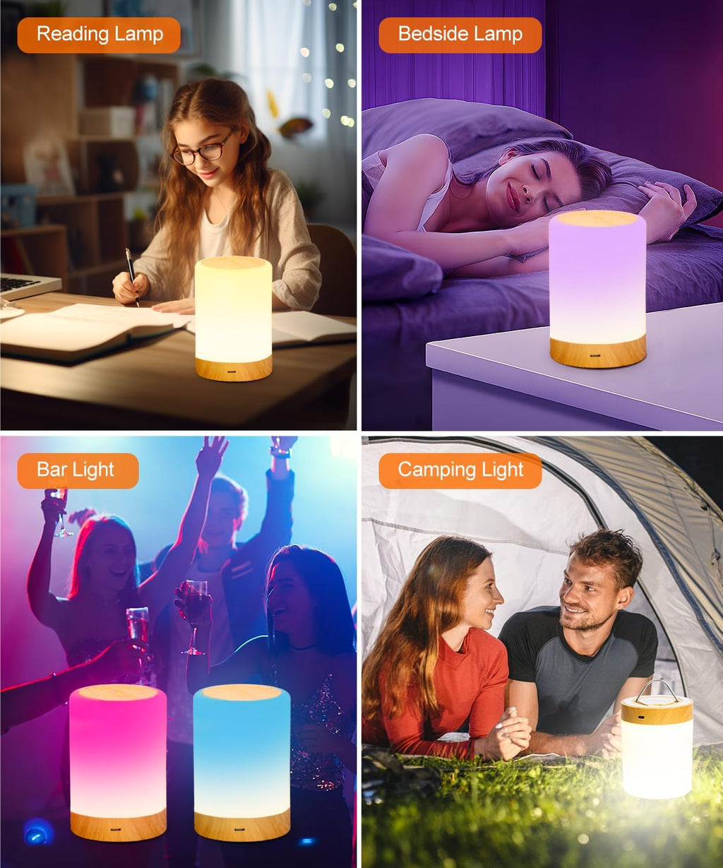 Nursery Night Light for Baby, Touch Dimmable Bedside Lamp with RGB Color Changing Mode, Rechargeable Table Lamps with Hook & Timer, 5 Modes, Memory Function, LED Night Lights for Kids, Bedroom
