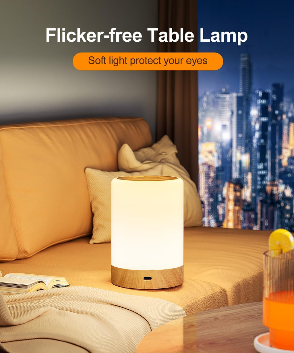 Nursery Night Light for Baby, Touch Dimmable Bedside Lamp with RGB Color Changing Mode, Rechargeable Table Lamps with Hook & Timer, 5 Modes, Memory Function, LED Night Lights for Kids, Bedroom