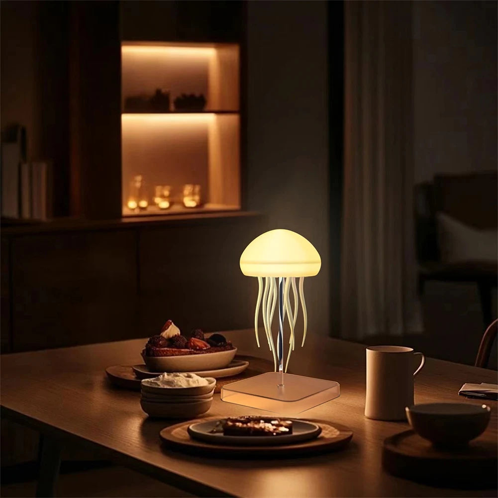 Jellyfish Cartoon LED Nihgt Light Voice Control Gradient Cute Rotating Jellyfish Hanging Bedside Lamp RGB Table Lamps Room Decor