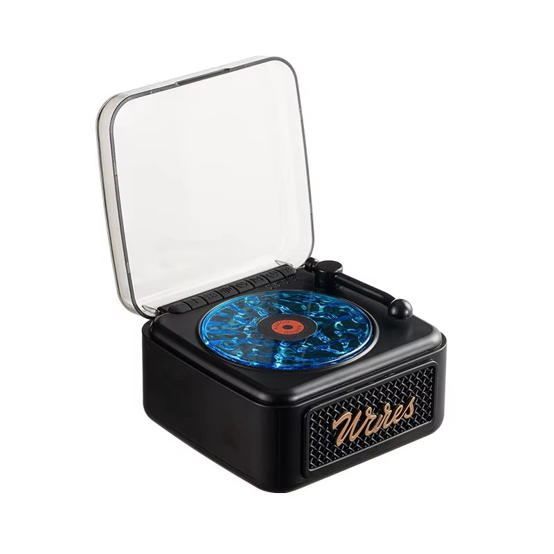 KW05 Tinghai Retro Bluetooth Speaker, Mini Wireless Stereo Ambient Light Subwoofer, Built-In White Noise Vinyl Record Player