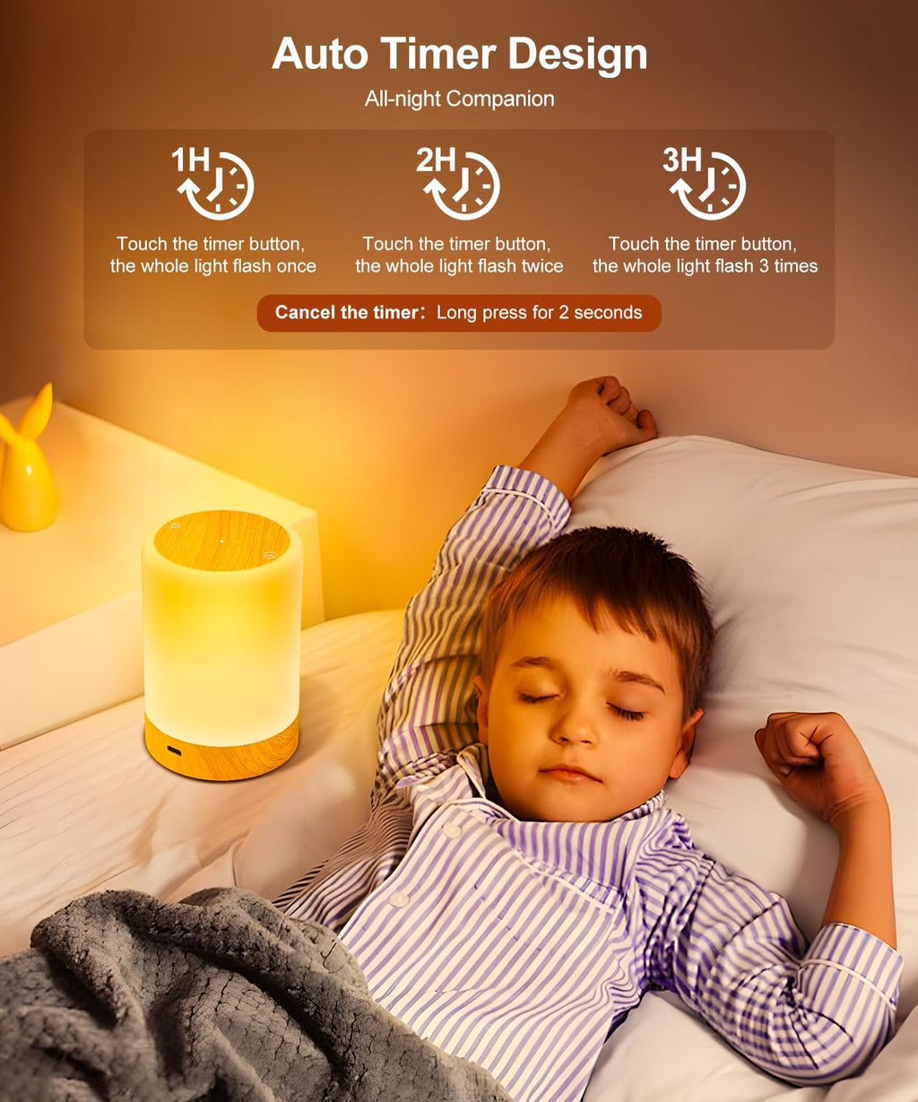 Nursery Night Light for Baby, Touch Dimmable Bedside Lamp with RGB Color Changing Mode, Rechargeable Table Lamps with Hook & Timer, 5 Modes, Memory Function, LED Night Lights for Kids, Bedroom