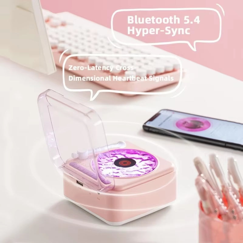 KW05 Tinghai Retro Bluetooth Speaker, Mini Wireless Stereo Ambient Light Subwoofer, Built-In White Noise Vinyl Record Player