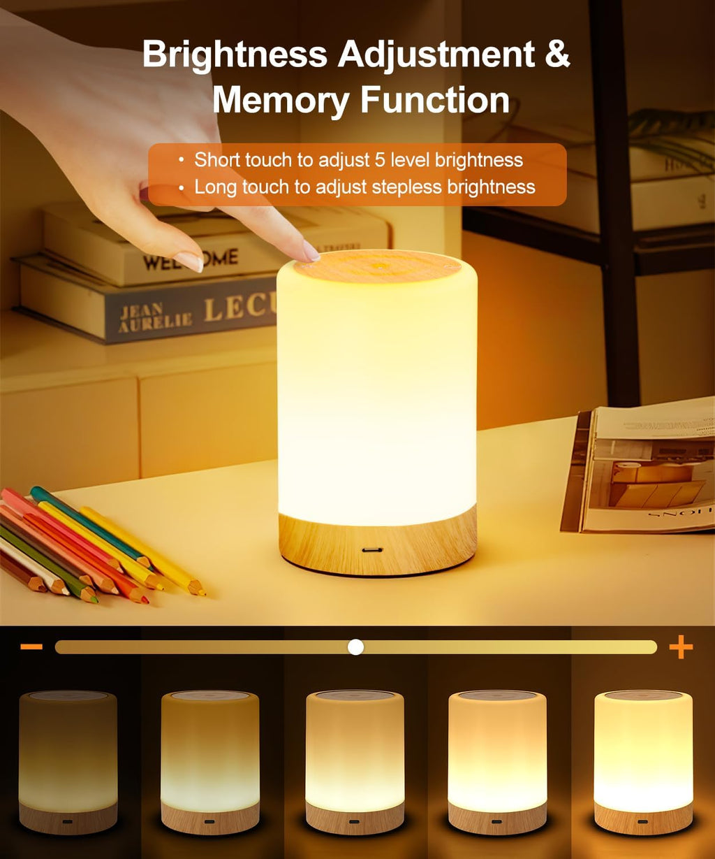 Nursery Night Light for Baby, Touch Dimmable Bedside Lamp with RGB Color Changing Mode, Rechargeable Table Lamps with Hook & Timer, 5 Modes, Memory Function, LED Night Lights for Kids, Bedroom