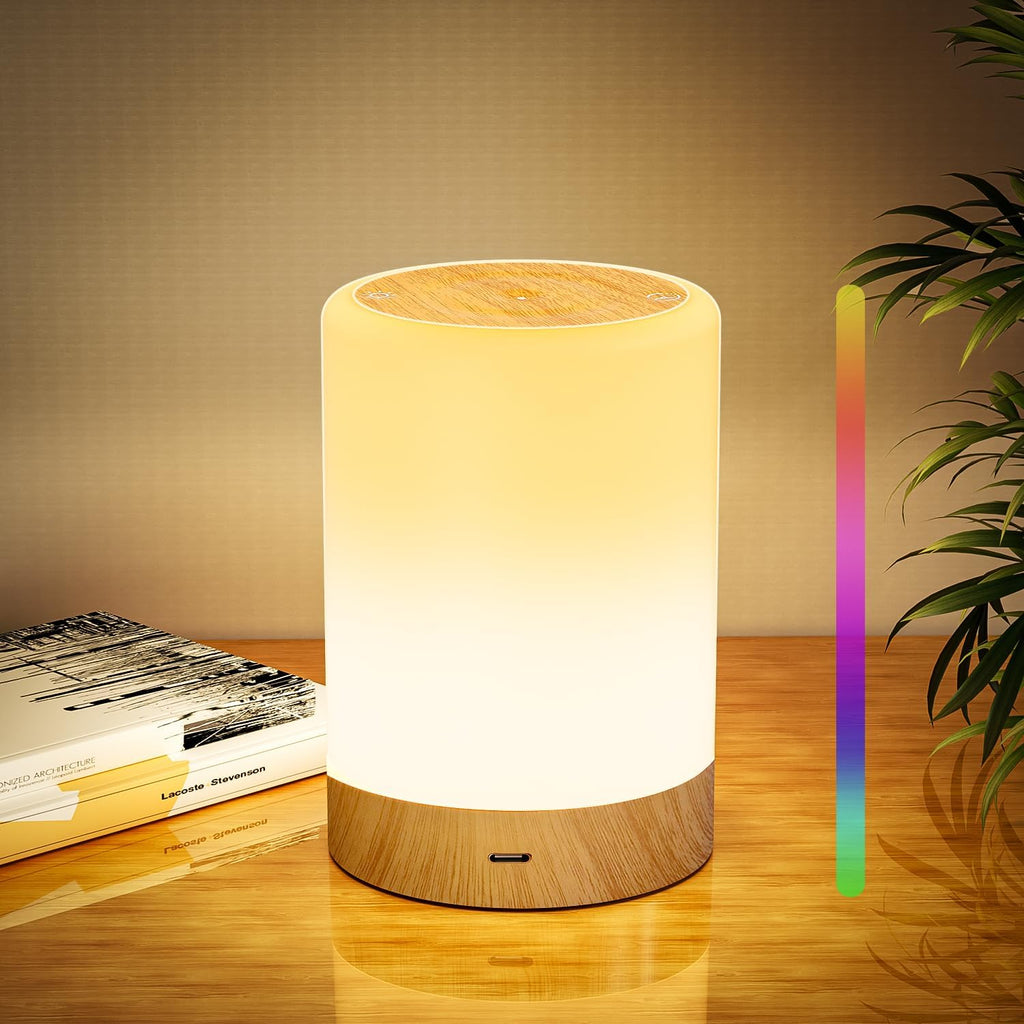 Nursery Night Light for Baby, Touch Dimmable Bedside Lamp with RGB Color Changing Mode, Rechargeable Table Lamps with Hook & Timer, 5 Modes, Memory Function, LED Night Lights for Kids, Bedroom